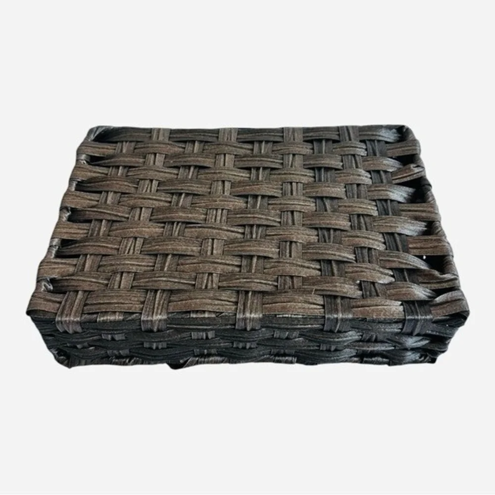 Brown Plastic Woven Organizer Basket 4 Compartments Storage 11.5x8